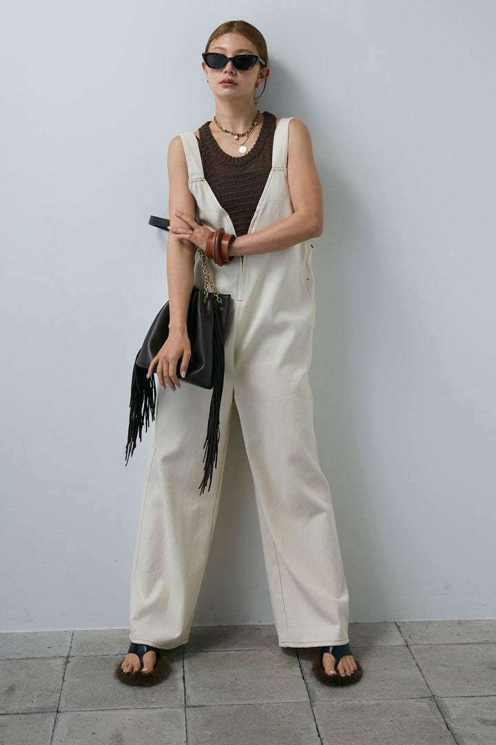 [予約]デニムフロントジップVネックサロペット