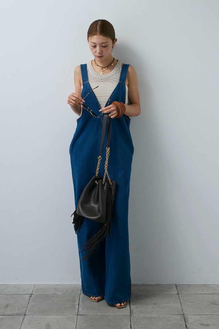 [予約]デニムフロントジップVネックサロペット