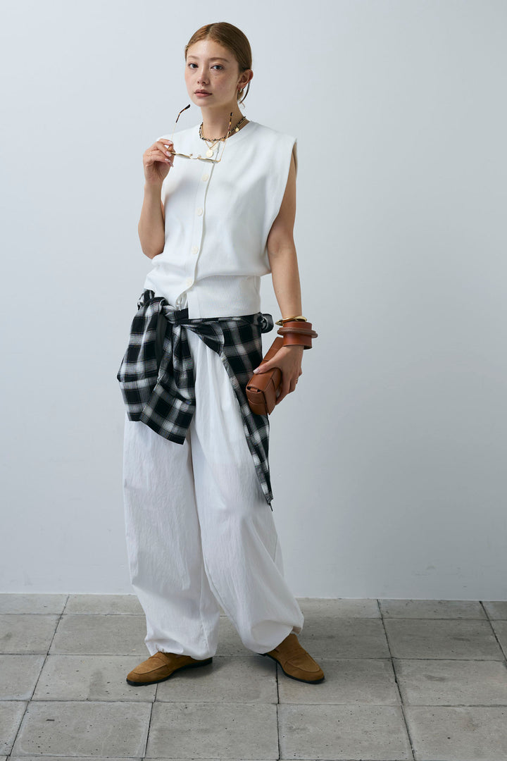 [予約/SET]ボクシーニットベスト+裾ドロストナイロンパンツ(2set)