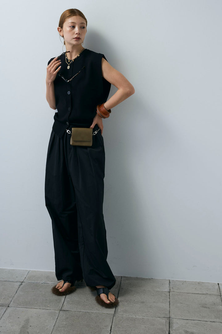 [予約/SET]ボクシーニットベスト+裾ドロストナイロンパンツ(2set)