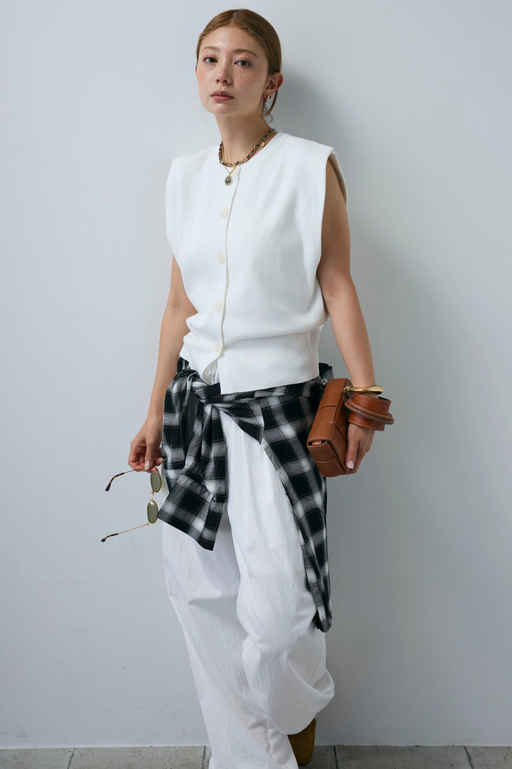 [予約/SET]ボクシーニットベスト+裾ドロストナイロンパンツ(2set)