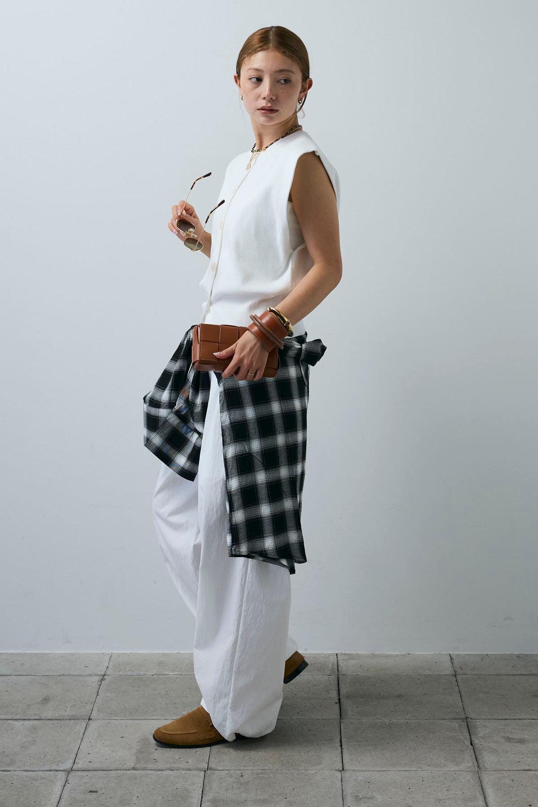 [予約/SET]ボクシーニットベスト+裾ドロストナイロンパンツ(2set)