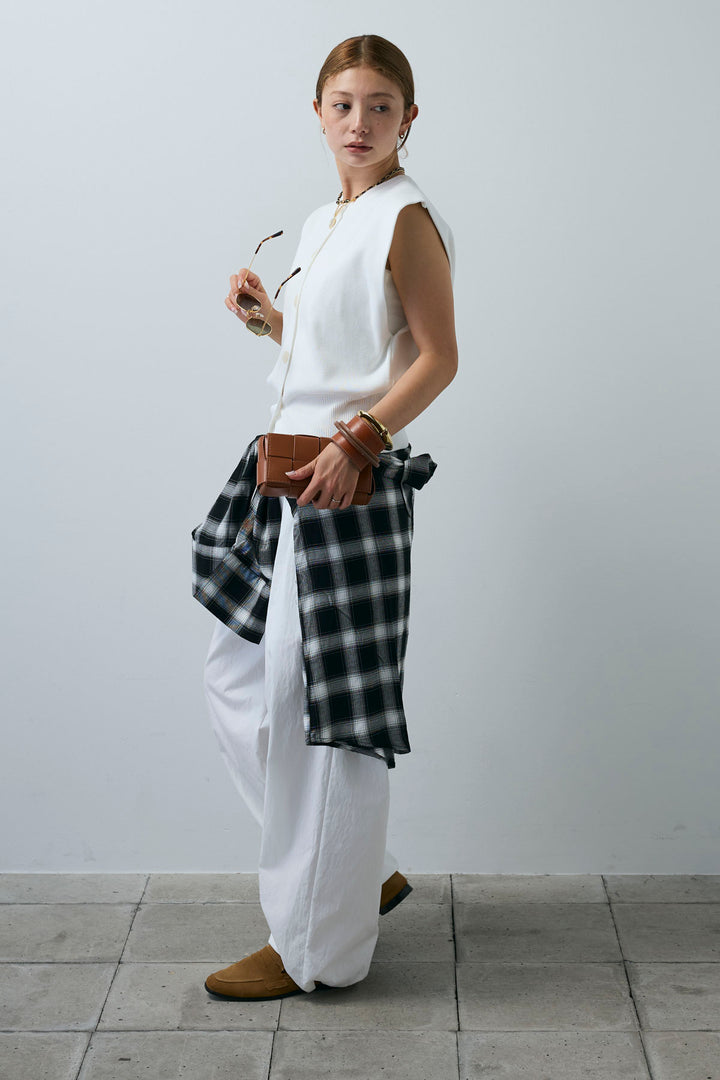 [予約/SET]ボクシーニットベスト+裾ドロストナイロンパンツ(2set)