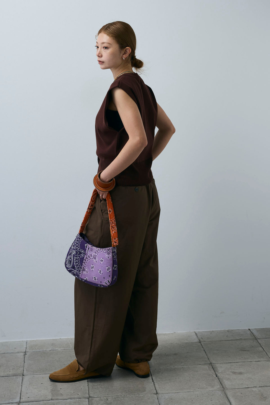 [予約/SET]ボクシーニットベスト+裾ドロストナイロンパンツ(2set)