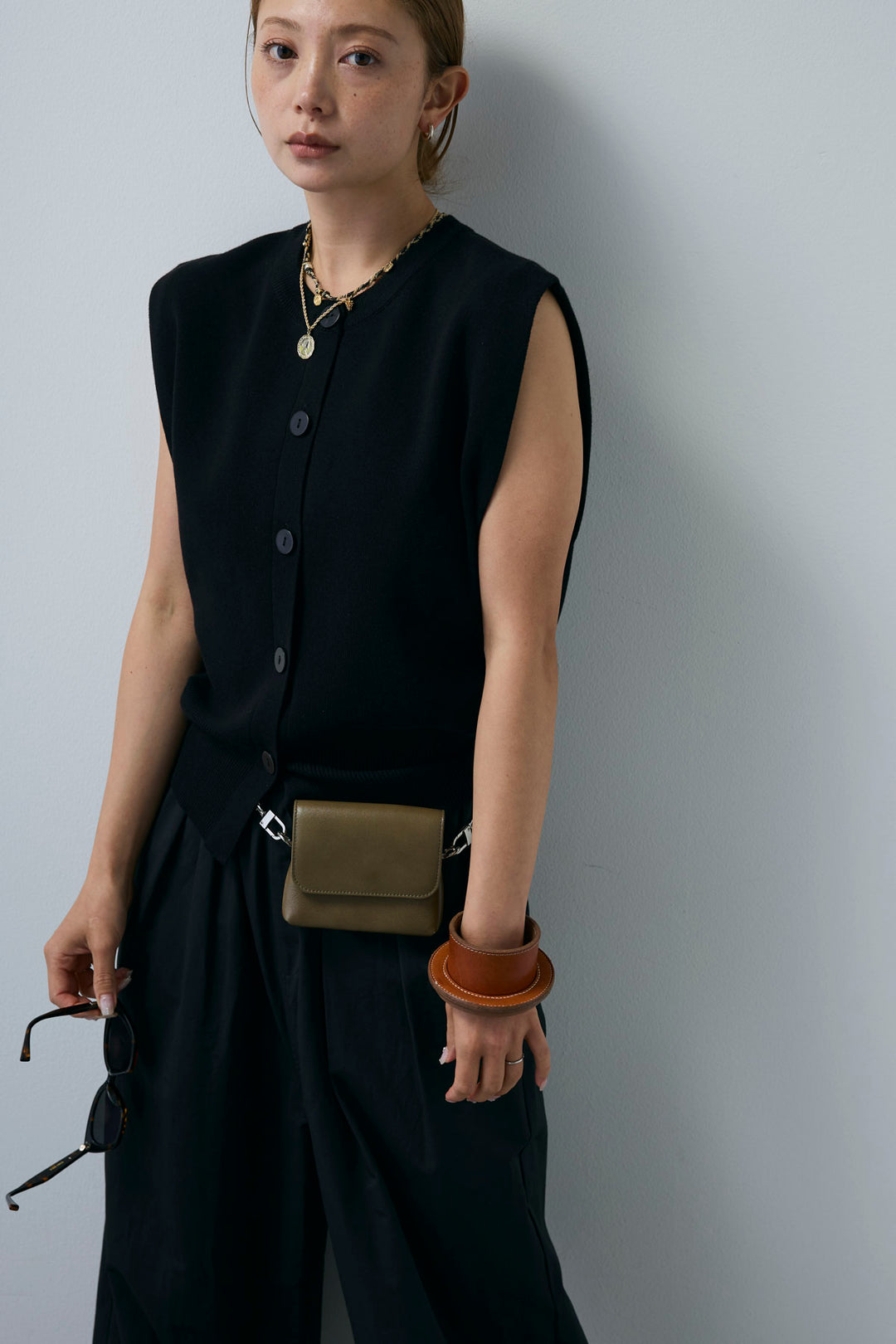 [予約/SET]ボクシーニットベスト+裾ドロストナイロンパンツ(2set)