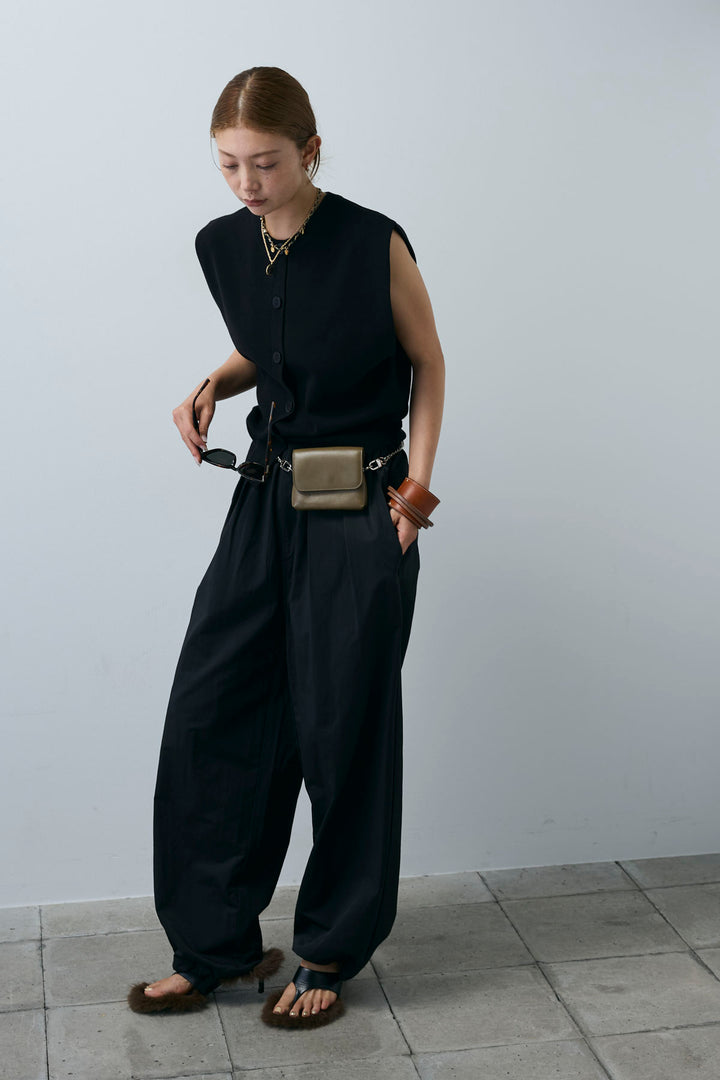 [予約/SET]ボクシーニットベスト+裾ドロストナイロンパンツ(2set)