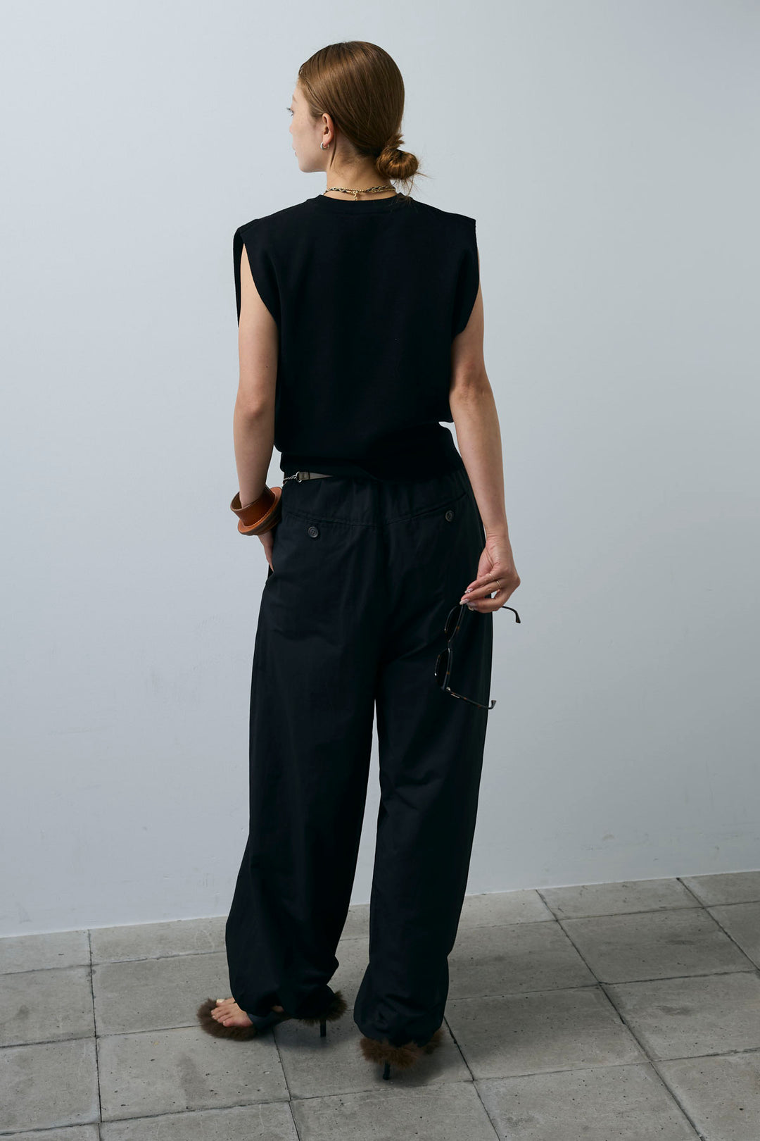 [予約/SET]ボクシーニットベスト+裾ドロストナイロンパンツ(2set)