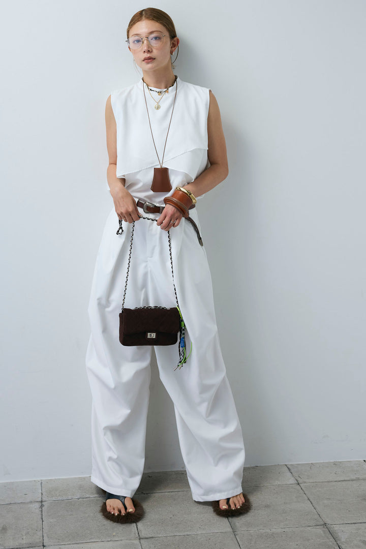 [予約/SET]アシンメトリーフレアーノースリーブブラウス+デザインタックパンツ(2set)