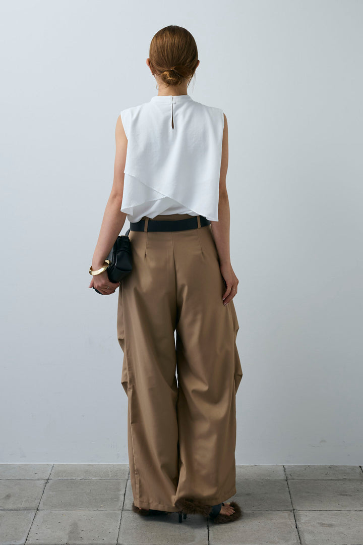 [予約/SET]アシンメトリーフレアーノースリーブブラウス+デザインタックパンツ(2set)