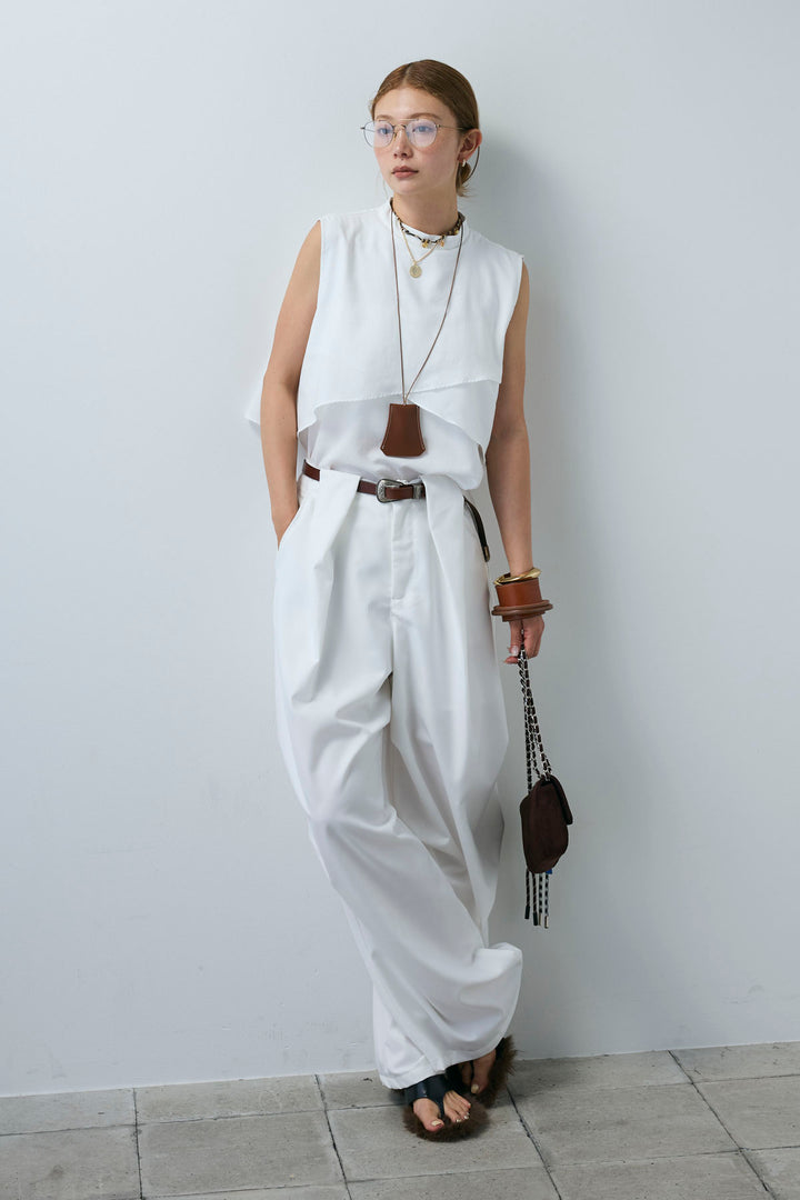 [予約/SET]アシンメトリーフレアーノースリーブブラウス+デザインタックパンツ(2set)