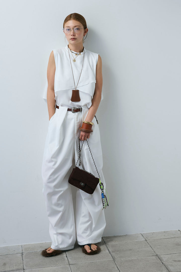 [予約/SET]アシンメトリーフレアーノースリーブブラウス+デザインタックパンツ(2set)