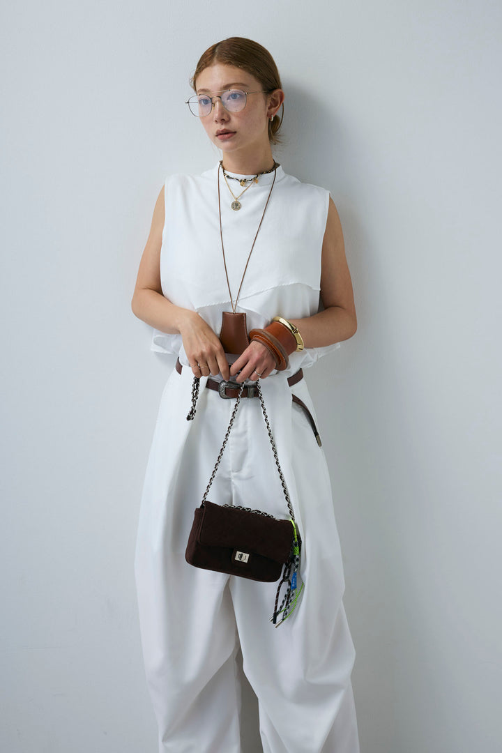 [予約/SET]アシンメトリーフレアーノースリーブブラウス+デザインタックパンツ(2set)