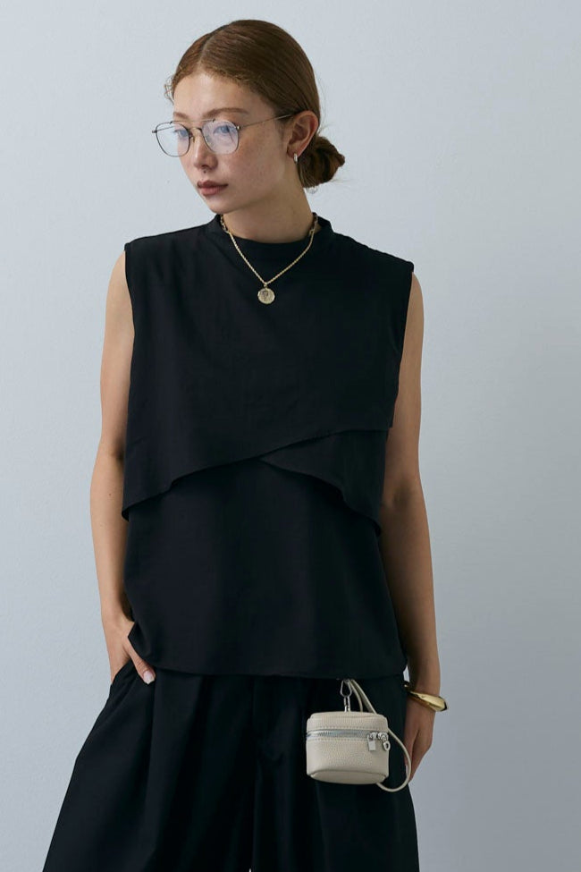 [予約/SET]アシンメトリーフレアーノースリーブブラウス+デザインタックパンツ(2set)