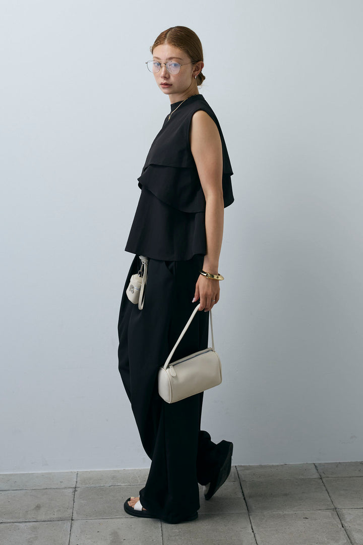 [予約/SET]アシンメトリーフレアーノースリーブブラウス+デザインタックパンツ(2set)