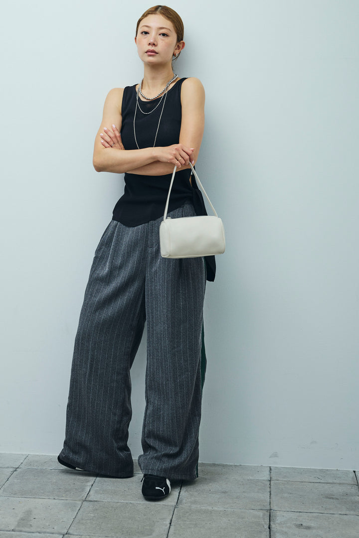 [予約/SET]サイドリボンニットタンク+ピンストライプサイドラインワイドパンツ(2set)