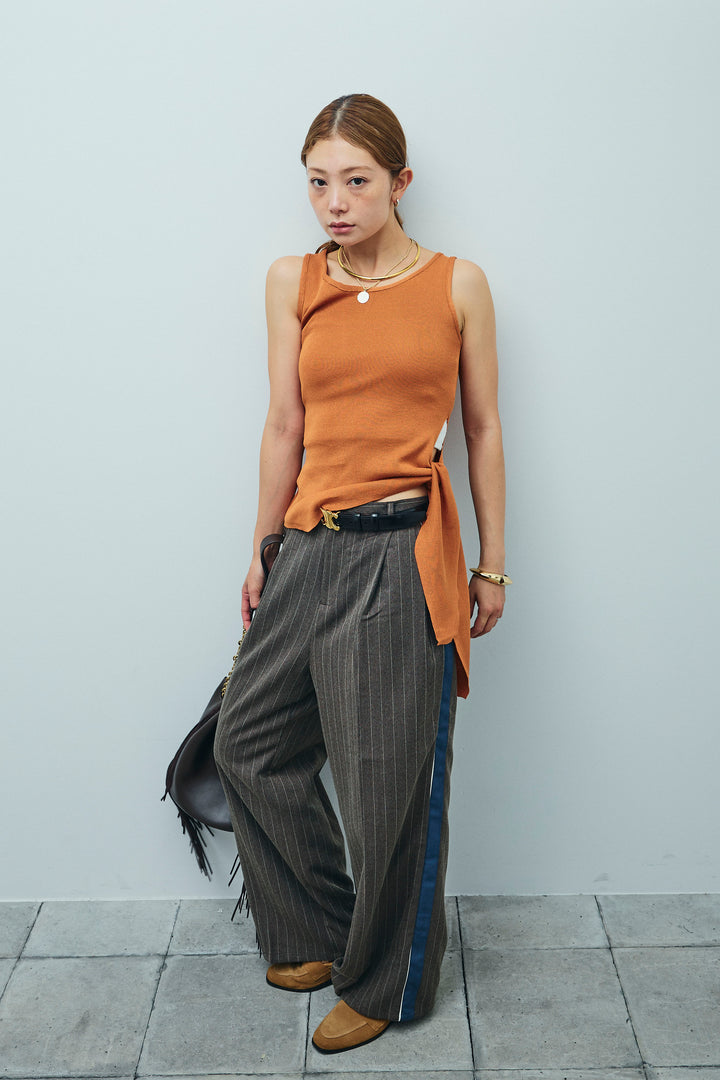 [予約/SET]サイドリボンニットタンク+ピンストライプサイドラインワイドパンツ(2set)