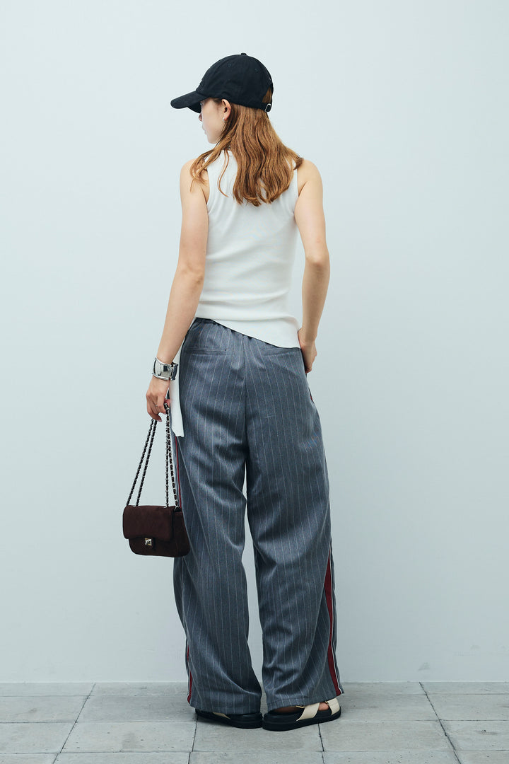[予約/SET]サイドリボンニットタンク+ピンストライプサイドラインワイドパンツ(2set)