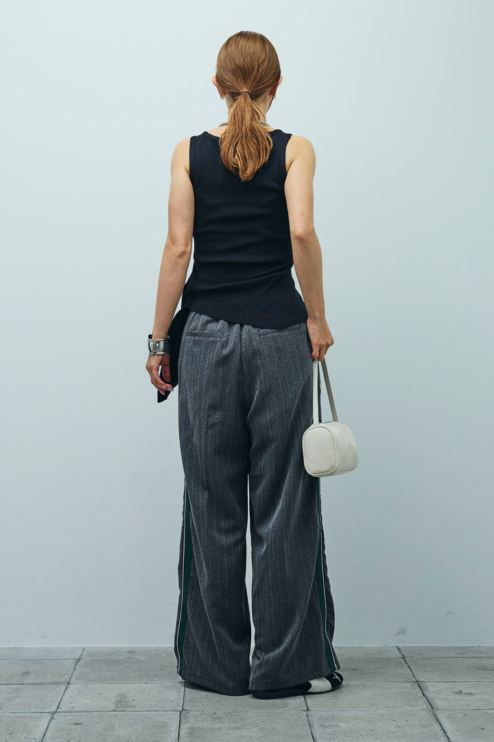 [予約/SET]サイドリボンニットタンク+ピンストライプサイドラインワイドパンツ(2set)