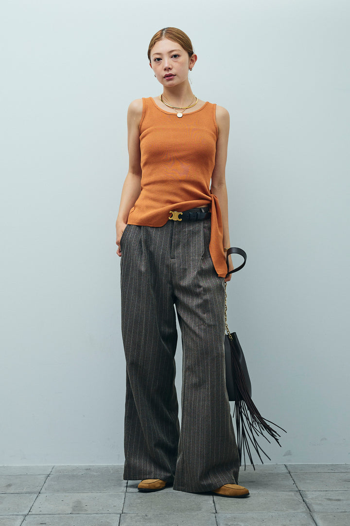 [予約/SET]サイドリボンニットタンク+ピンストライプサイドラインワイドパンツ(2set)