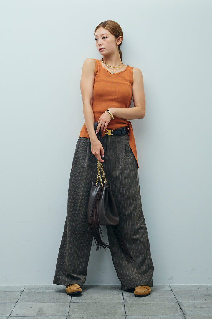 [予約/SET]サイドリボンニットタンク+ピンストライプサイドラインワイドパンツ(2set)