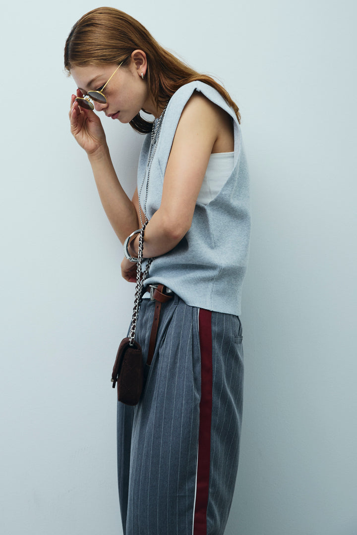 [予約/SET]ボクシーニットベスト+ピンストライプサイドラインワイドパンツ(2set)