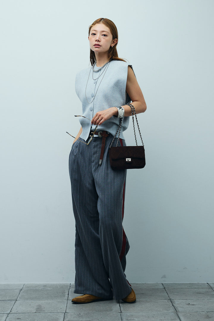 [予約/SET]ボクシーニットベスト+ピンストライプサイドラインワイドパンツ(2set)