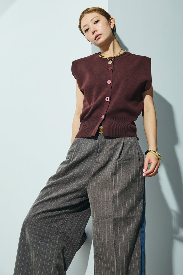 [予約/SET]ボクシーニットベスト+ピンストライプサイドラインワイドパンツ(2set)