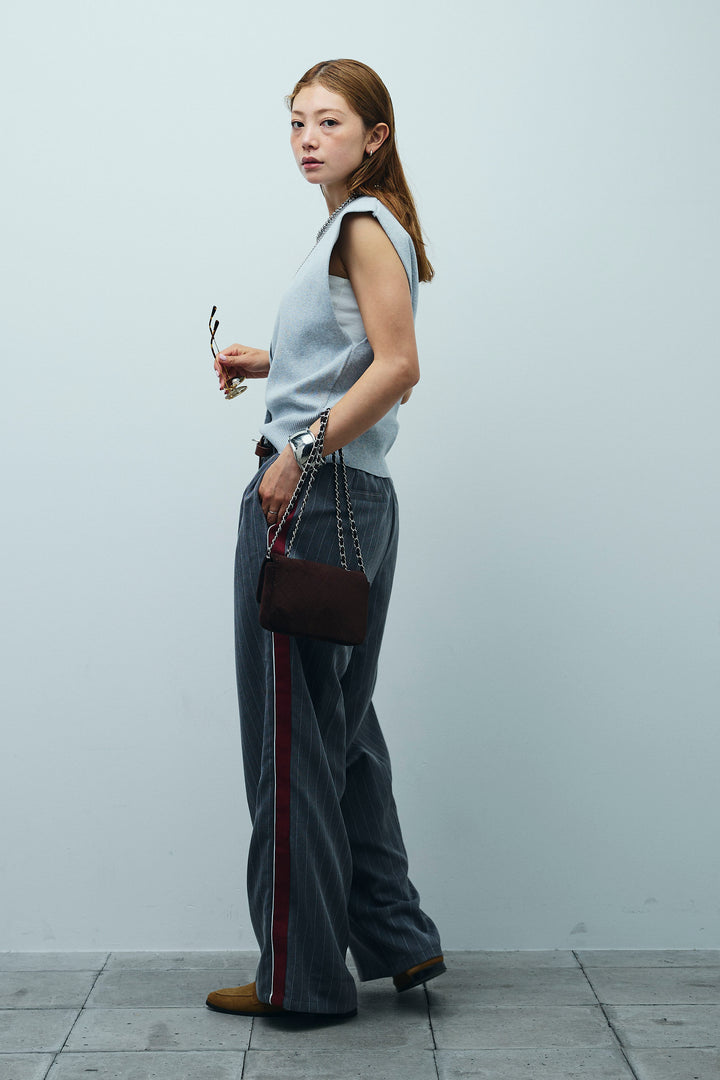 [予約/SET]ボクシーニットベスト+ピンストライプサイドラインワイドパンツ(2set)