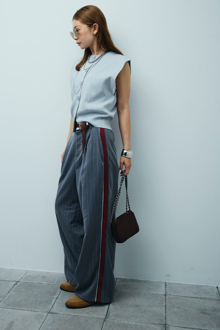 [予約/SET]ボクシーニットベスト+ピンストライプサイドラインワイドパンツ(2set)