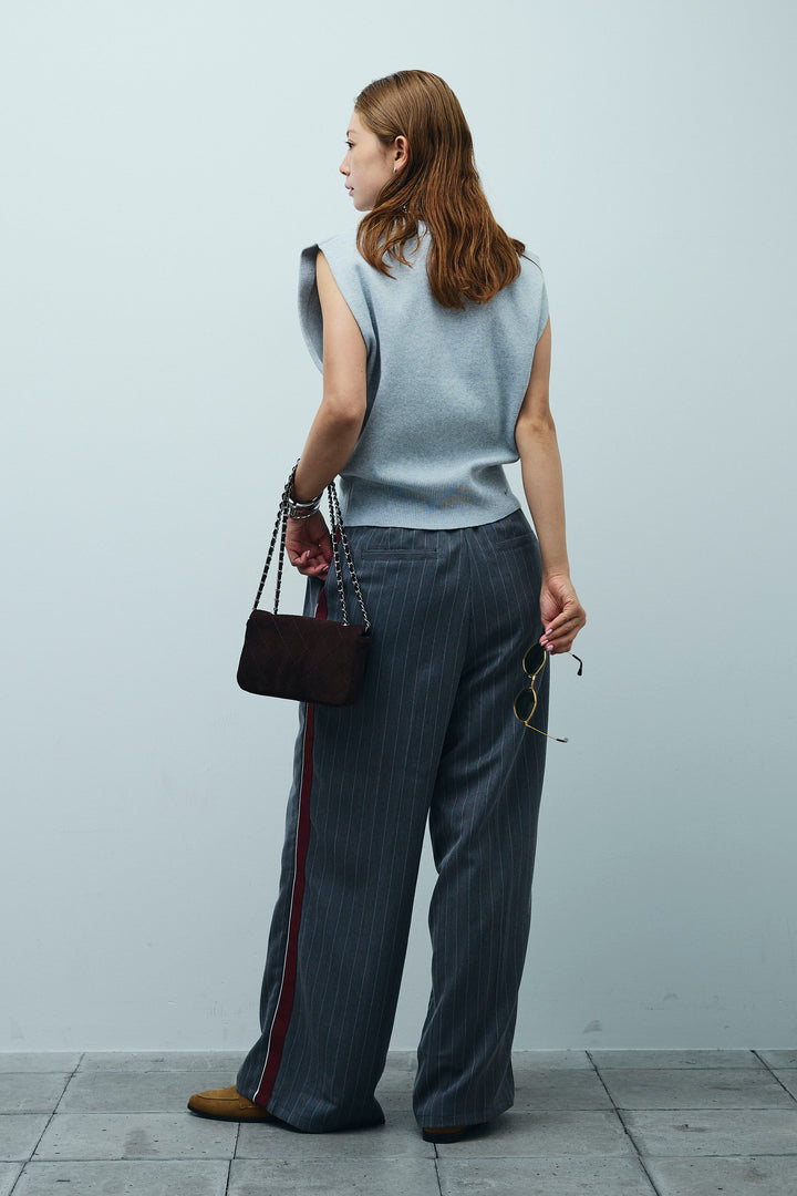 [予約/SET]ボクシーニットベスト+ピンストライプサイドラインワイドパンツ(2set)