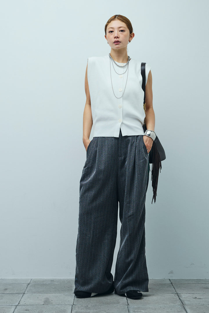 [予約/SET]ボクシーニットベスト+ピンストライプサイドラインワイドパンツ(2set)