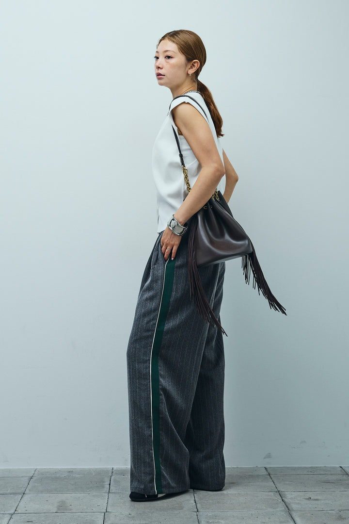 [予約/SET]ボクシーニットベスト+ピンストライプサイドラインワイドパンツ(2set)