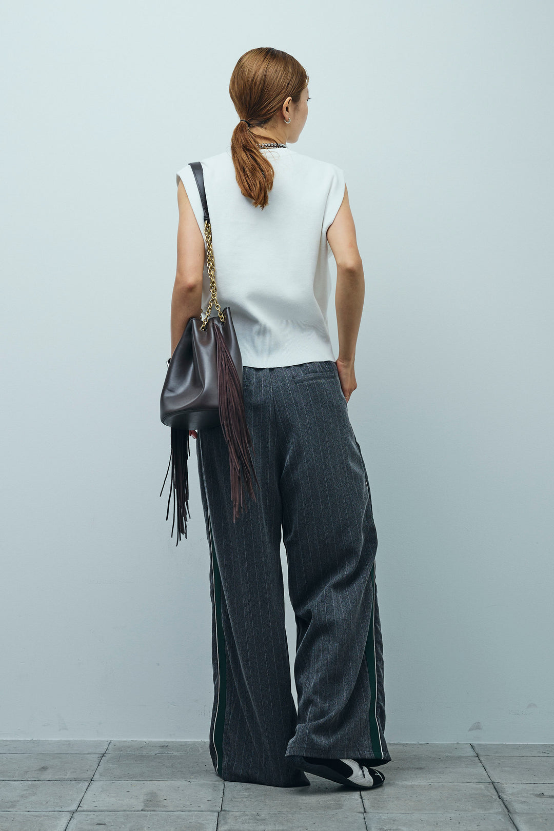 [予約/SET]ボクシーニットベスト+ピンストライプサイドラインワイドパンツ(2set)