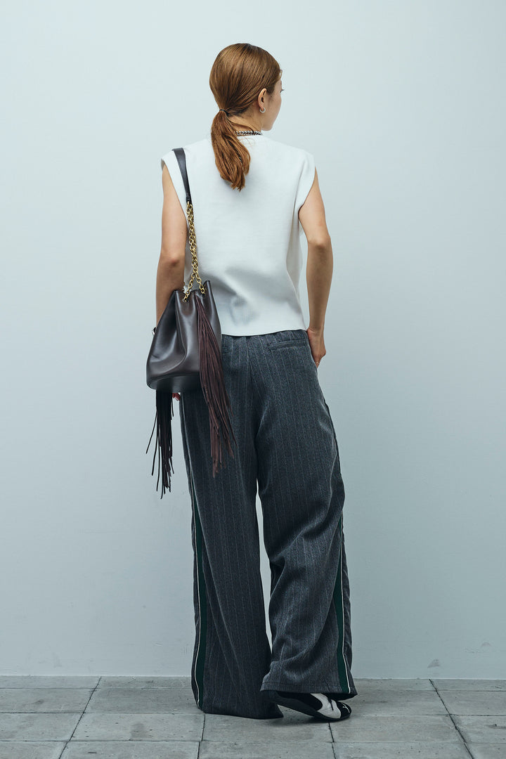 [予約/SET]ボクシーニットベスト+ピンストライプサイドラインワイドパンツ(2set)