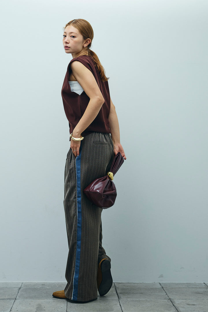 [予約/SET]ボクシーニットベスト+ピンストライプサイドラインワイドパンツ(2set)