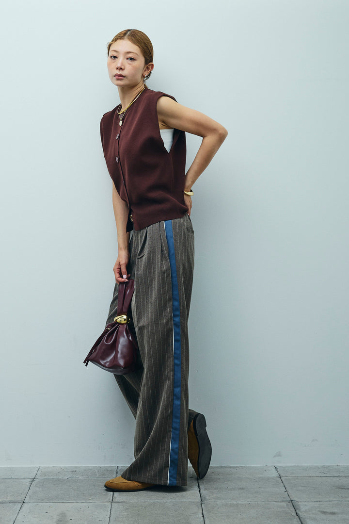 [予約/SET]ボクシーニットベスト+ピンストライプサイドラインワイドパンツ(2set)