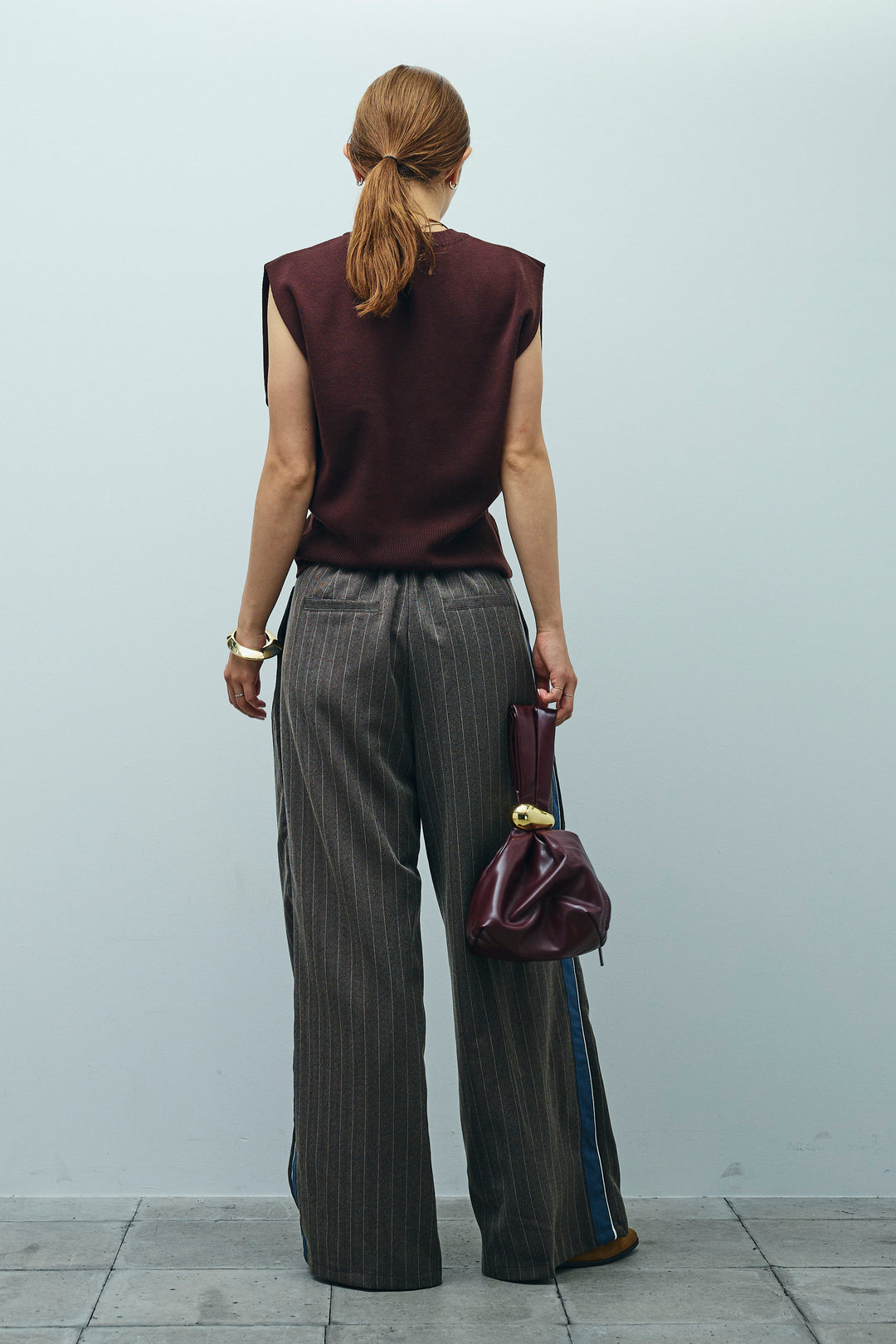 [予約/SET]ボクシーニットベスト+ピンストライプサイドラインワイドパンツ(2set)