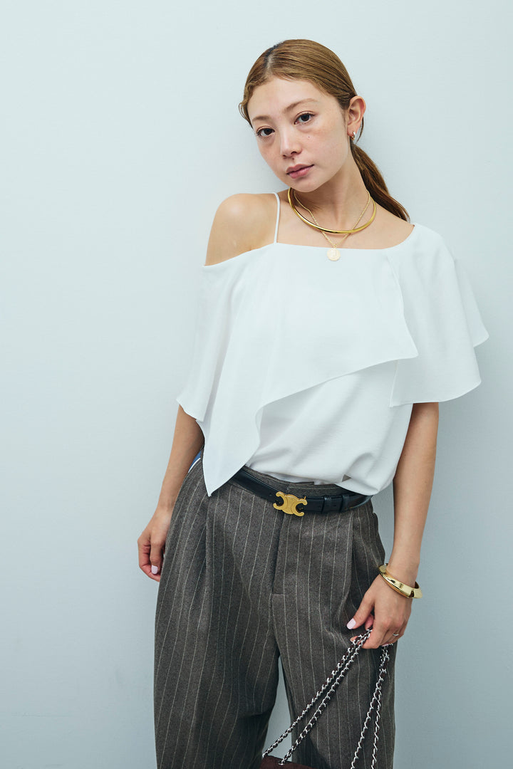 [予約/SET]アシメブラウス+ピンストライプサイドラインワイドパンツ(2set)