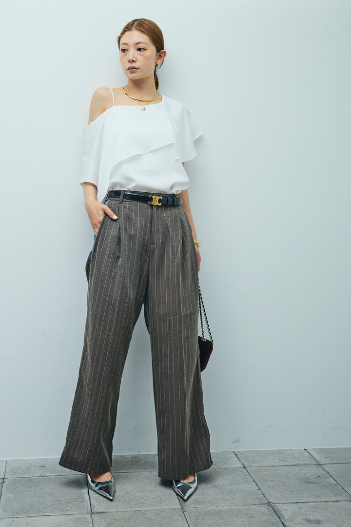 [予約/SET]アシメブラウス+ピンストライプサイドラインワイドパンツ(2set)