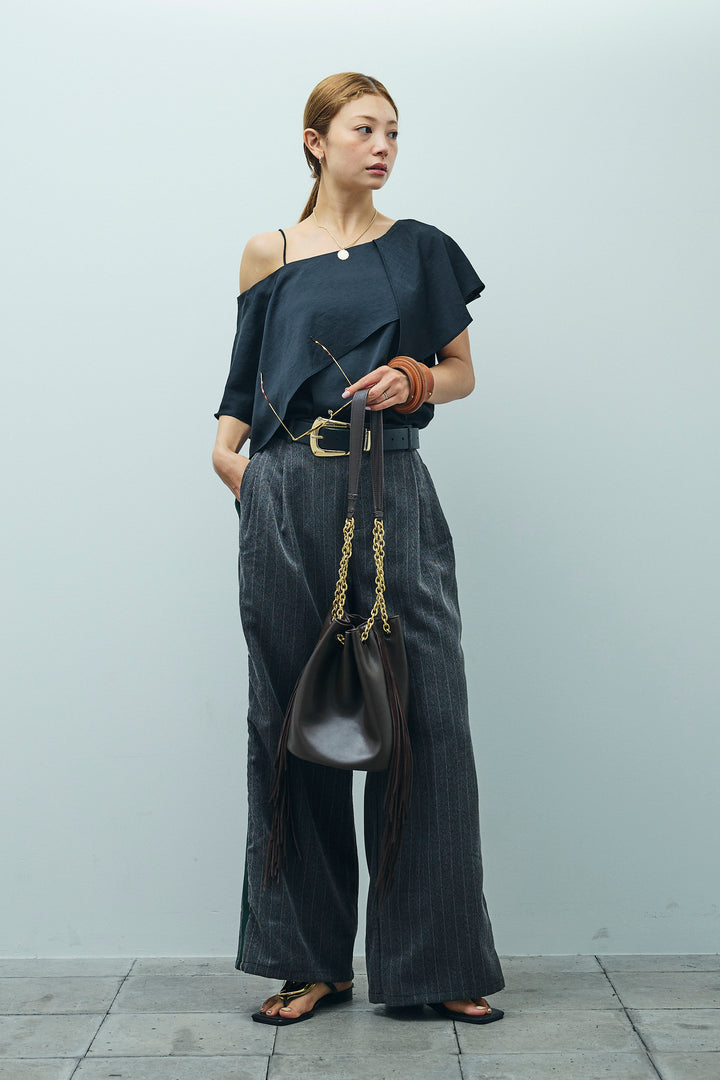 [予約/SET]アシメブラウス+ピンストライプサイドラインワイドパンツ(2set)