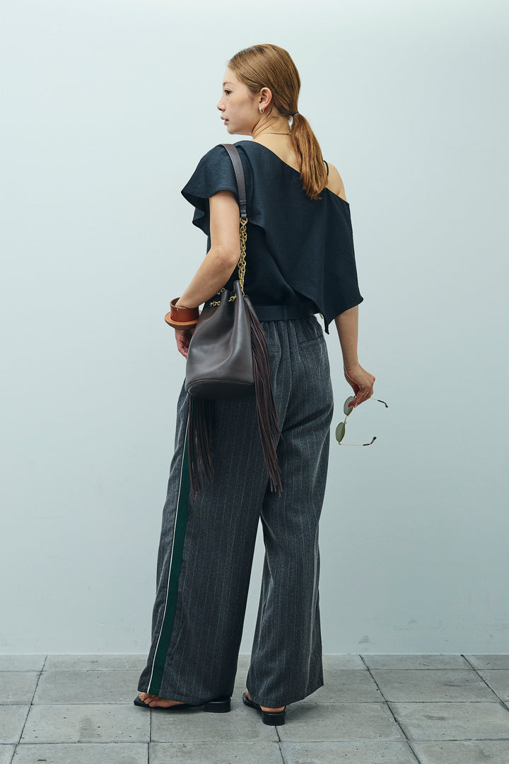 [予約/SET]アシメブラウス+ピンストライプサイドラインワイドパンツ(2set)