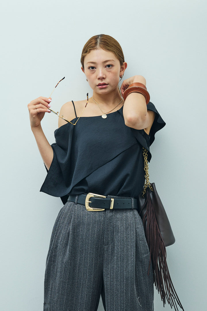 [予約/SET]アシメブラウス+ピンストライプサイドラインワイドパンツ(2set)