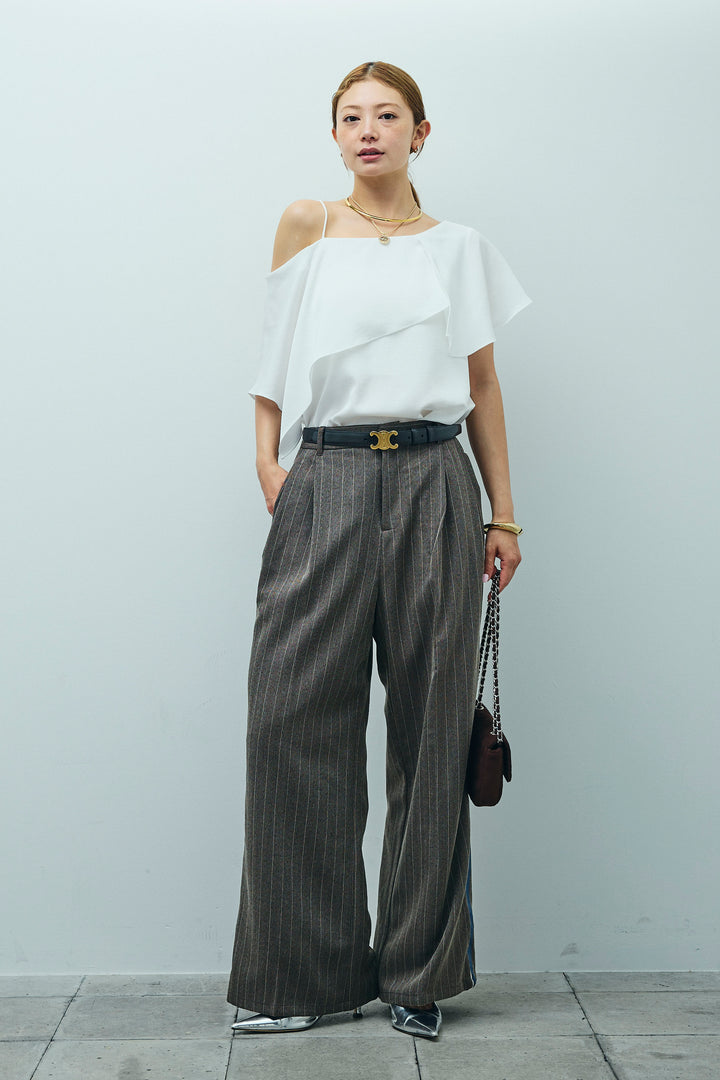 [予約/SET]アシメブラウス+ピンストライプサイドラインワイドパンツ(2set)
