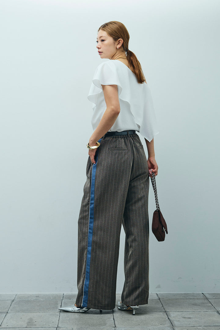 [予約/SET]アシメブラウス+ピンストライプサイドラインワイドパンツ(2set)