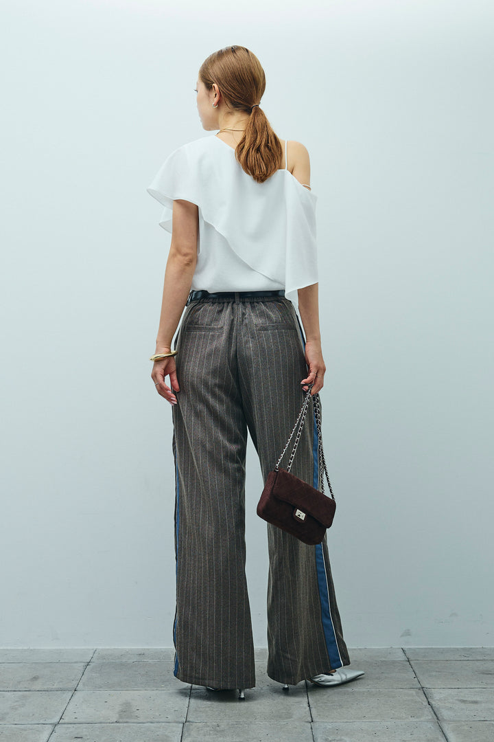 [予約/SET]アシメブラウス+ピンストライプサイドラインワイドパンツ(2set)