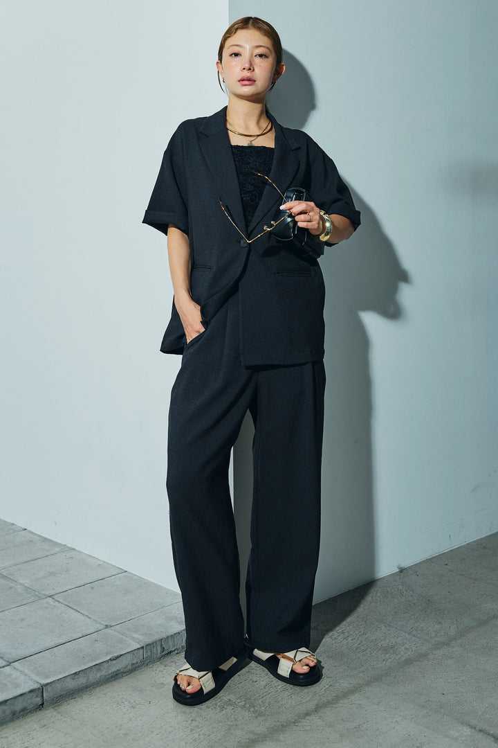 [予約/SET]リネンタッチハーフスリーブJK+リネンタッチリラックスPT(2set)