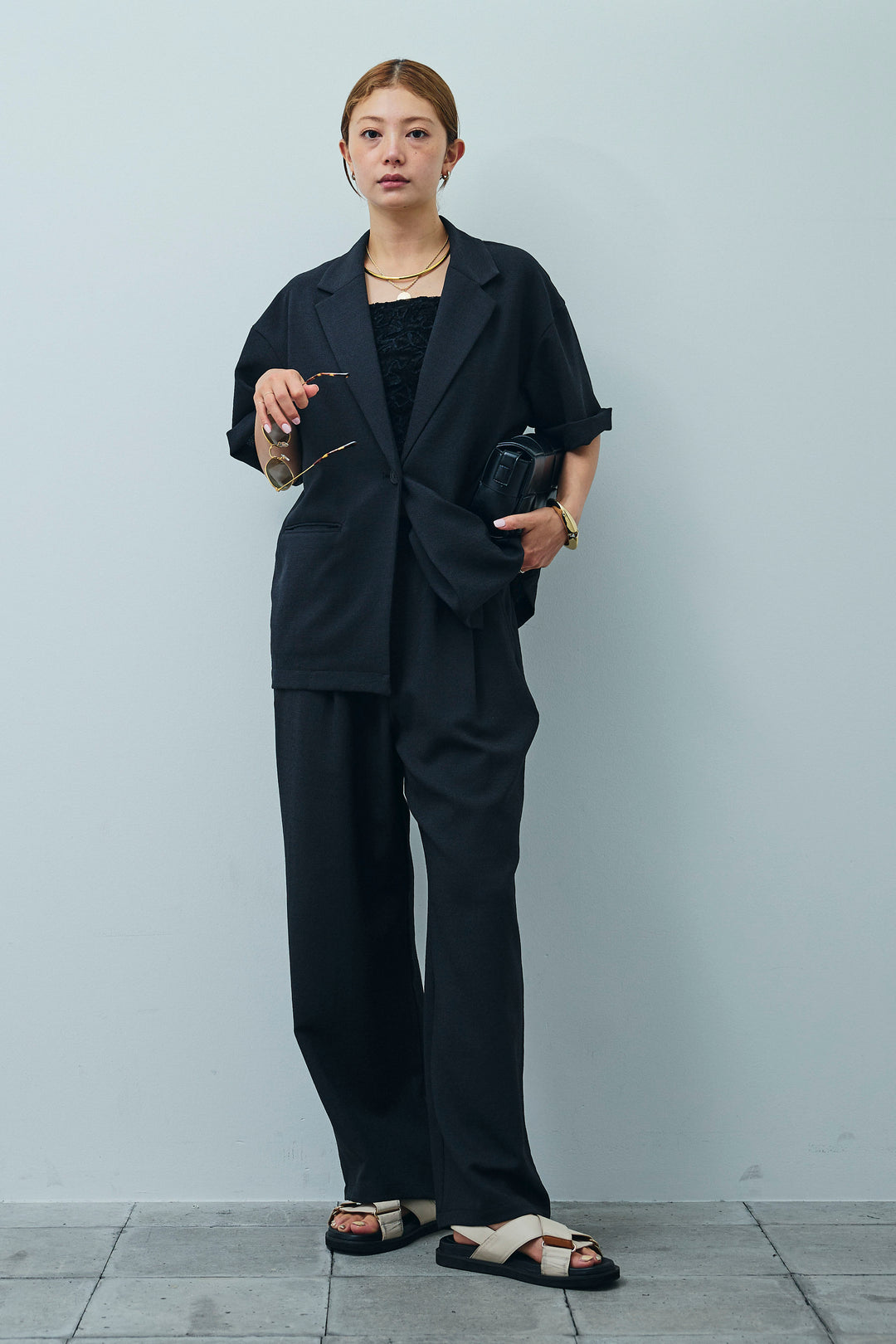 [予約/SET]リネンタッチハーフスリーブJK+リネンタッチリラックスPT(2set)