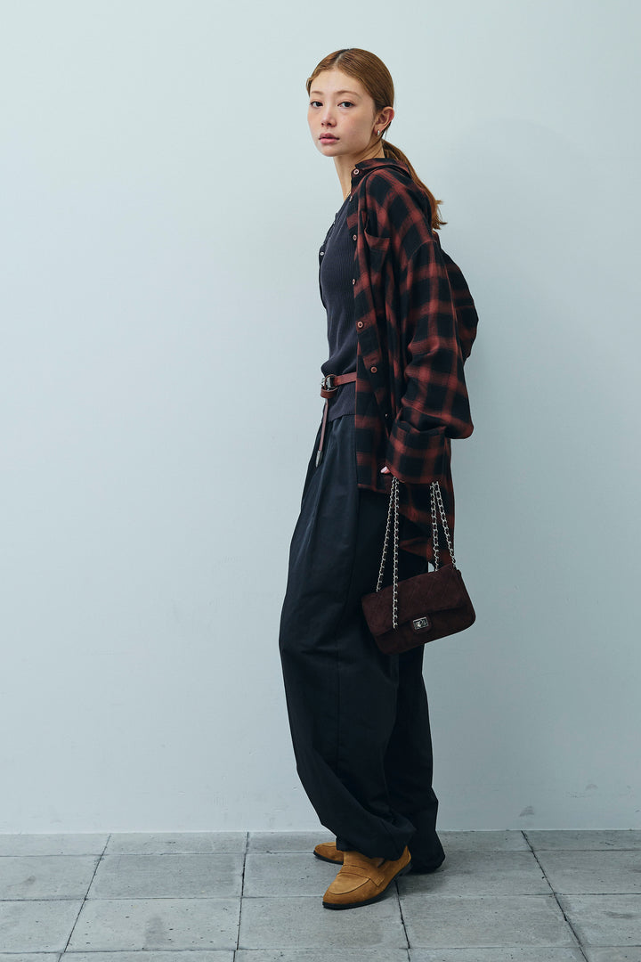 [予約/SET]セルフカットリブヘンリーネックノースリーブトップス+オンブレチェックオーバーとろみシャツ(2set)