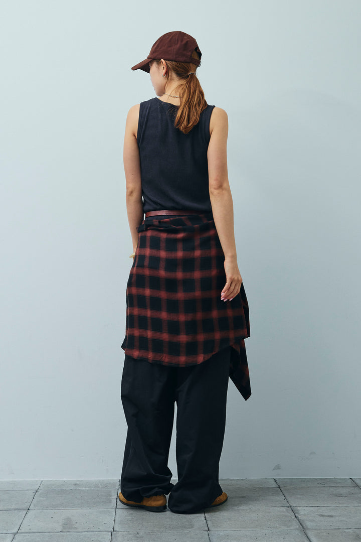 [予約/SET]セルフカットリブヘンリーネックノースリーブトップス+オンブレチェックオーバーとろみシャツ(2set)