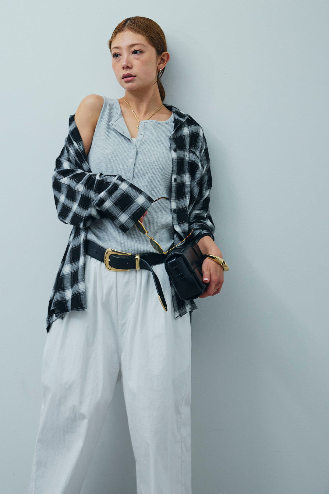 [予約]オンブレチェックオーバーとろみシャツ